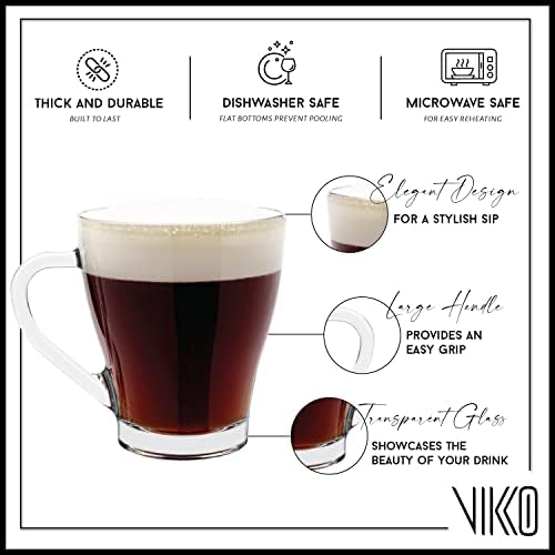 Vikko 9 גרם ספלי קפה זכוכית | עבה ועמיד - לקפה, תה, סיידר וכו ' - נהדר למשקאות שכבות - מיקרוגל ומדיח כלים